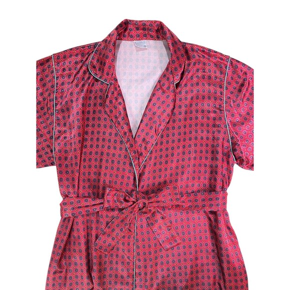 Vintage Kathryn Satin Robe Red Pink Geometric Print Woman’s Size Medium - Picture 4 of 8